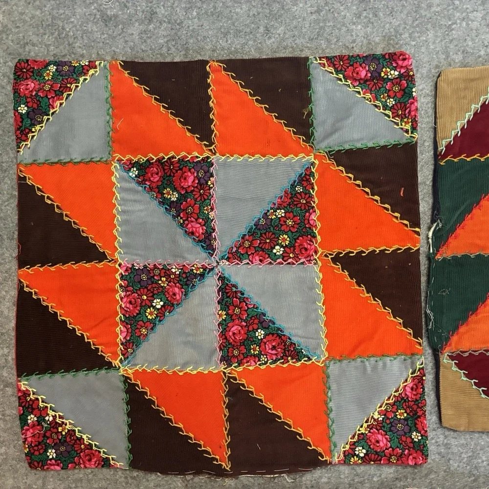 Vintage Crazy Quilt Patchwork Pillow Sham Cover Throw Set Cottagecore Top Boho
